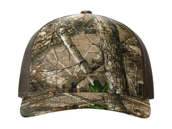Richardson 112PFP camo 5-panel trucker, Realtree Edge/Brown
